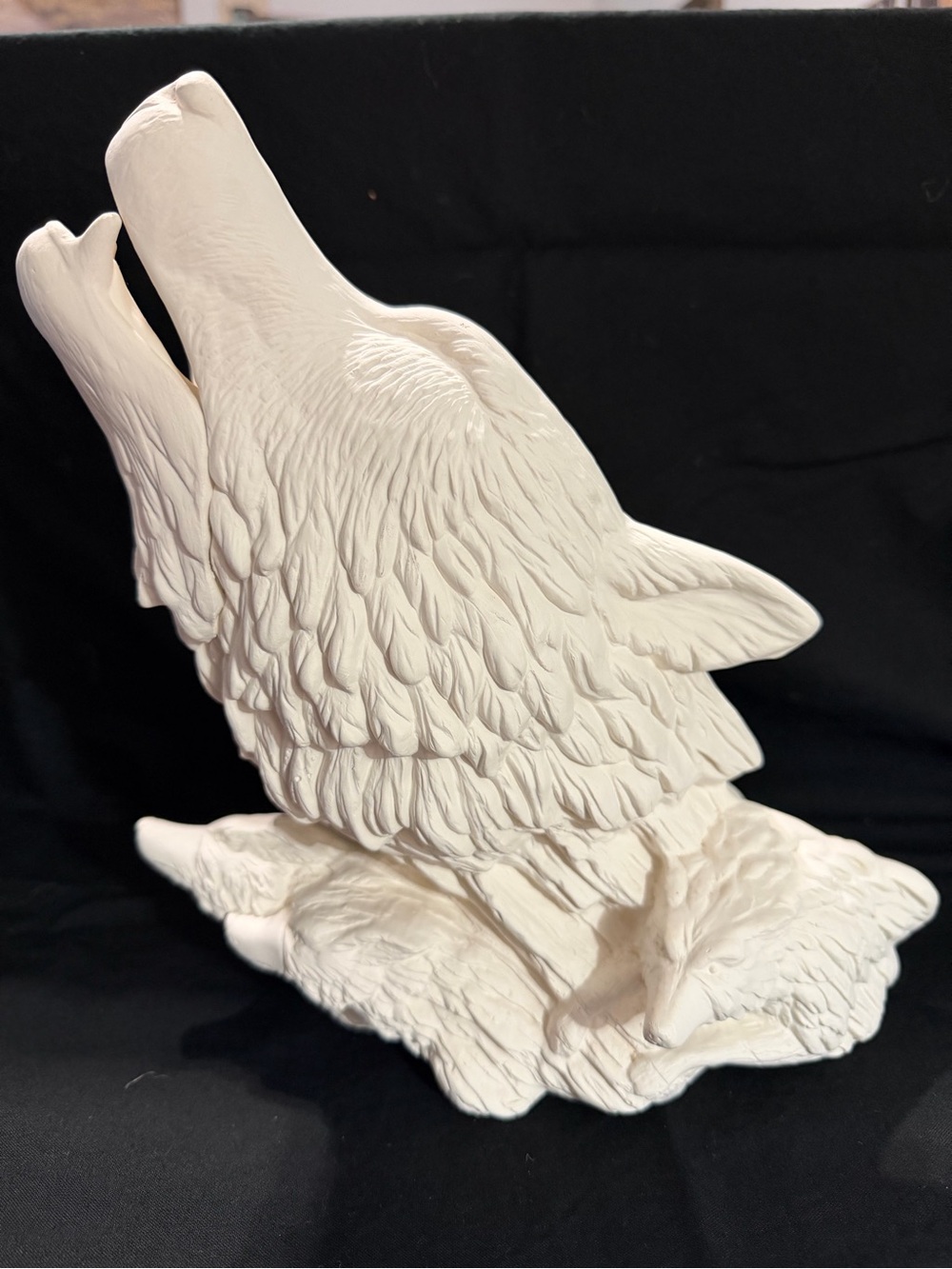 Unpainted Ceramic Howling Wolf Sculpture - Home Art Decor